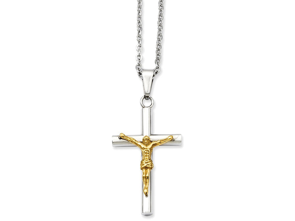 Chisel Stainless Steel Yellow Ip-plated Crucifix Pendant Necklace
