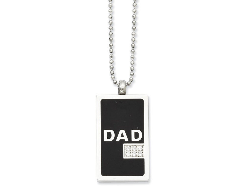 Chisel Stainless Steel Black-plated and CZ Dad Dog Tag Necklace