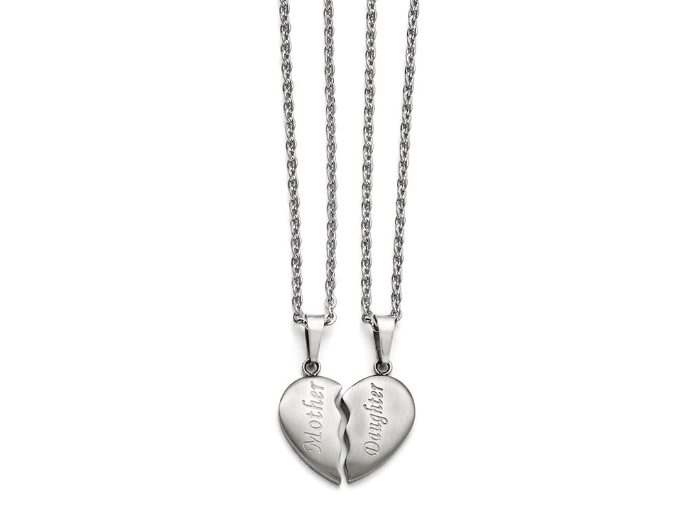 Chisel Stainless Steel Brushed 1/2 Heart mother/daughter Necklace Set