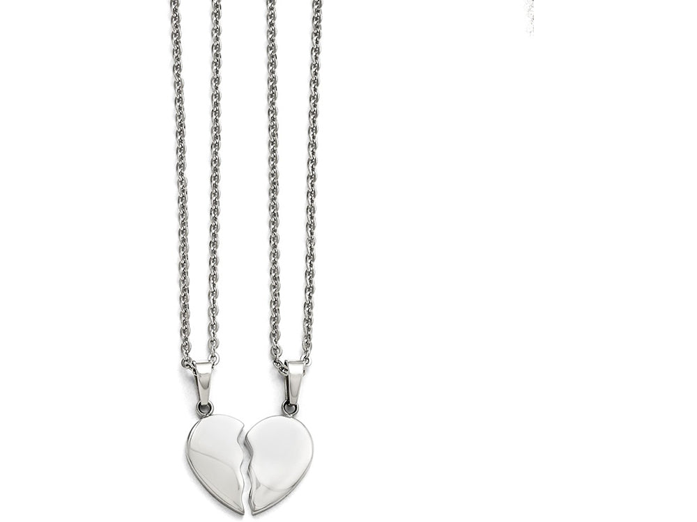 Chisel Stainless Steel Polished 1/2 Heart Necklace Set