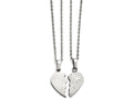 Chisel Stainless Steel 1/2  Heart Brushed and 1/2 Heart Crystal Necklace Set