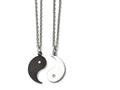 Chisel Stainless Steel 1/2 Black Ip-plated Yin W/cz and 1/2 Yang Necklace Set