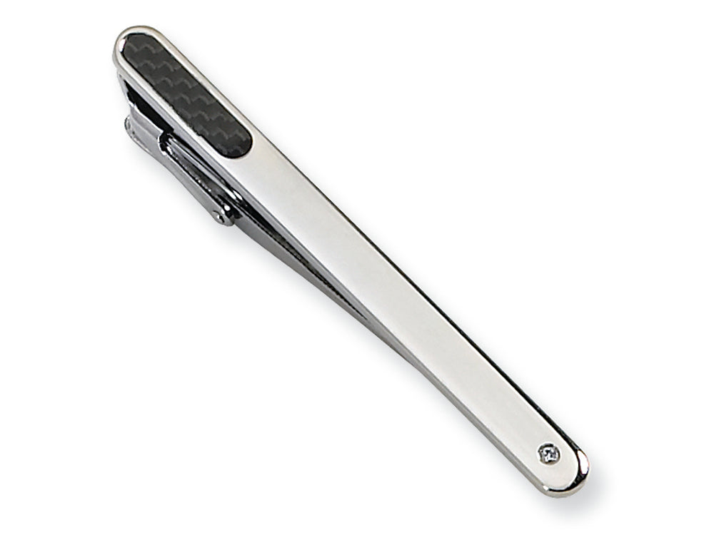 Chisel Stainless Steel Carbon Fiber Diamond Accent Tie Clip
