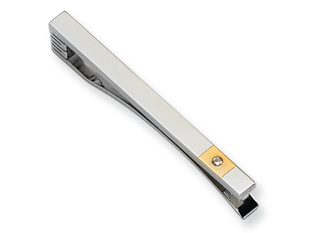 Chisel Stainless Steel 24k Gold-plating Diamond Accent Tie Clip