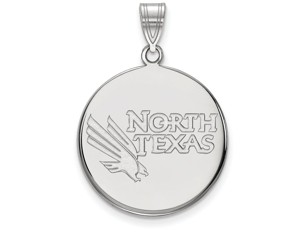 LogoArt Sterling Silver University Of North Texas Large Disc Pendant Necklace