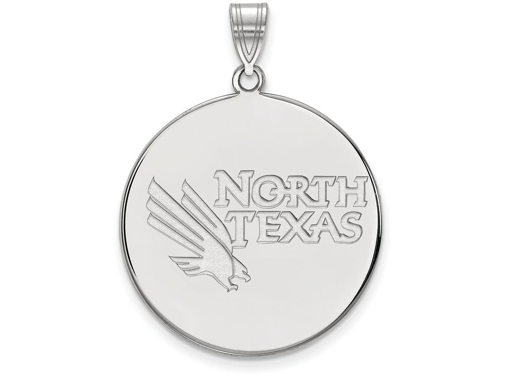 LogoArt Sterling Silver University Of North Texas XL Disc Pendant Necklace