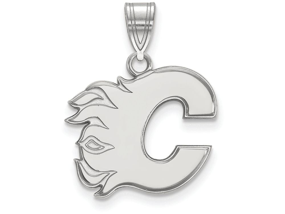 LogoArt Sterling Silver Calgary Flames Medium Pendant Necklace