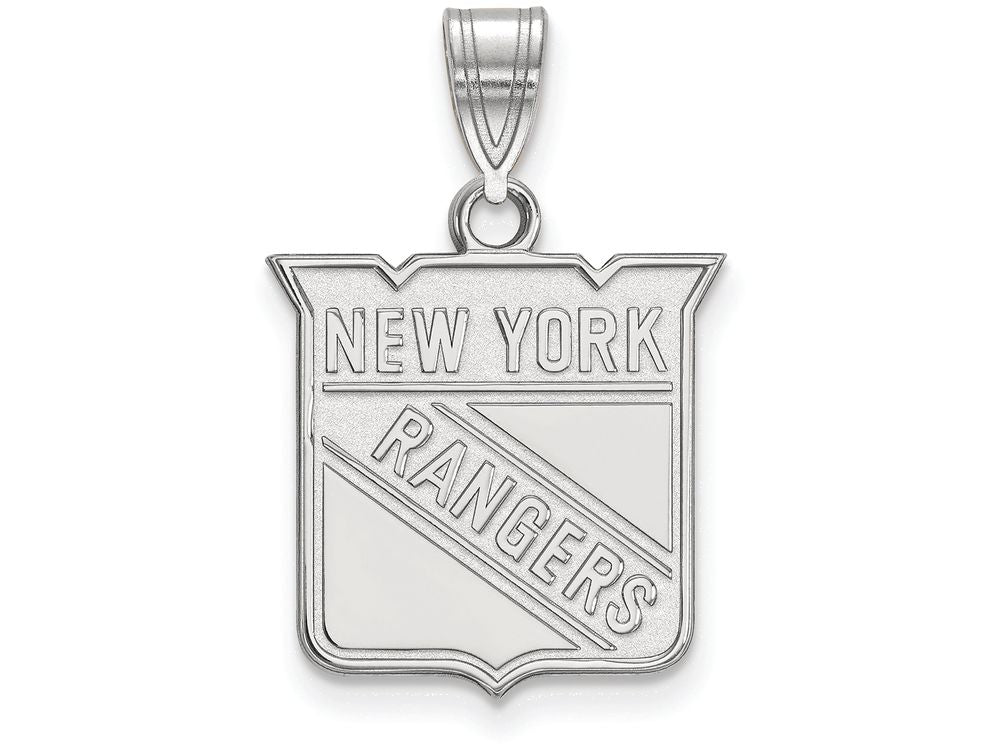 LogoArt Sterling Silver New York Rangers Medium Pendant Necklace