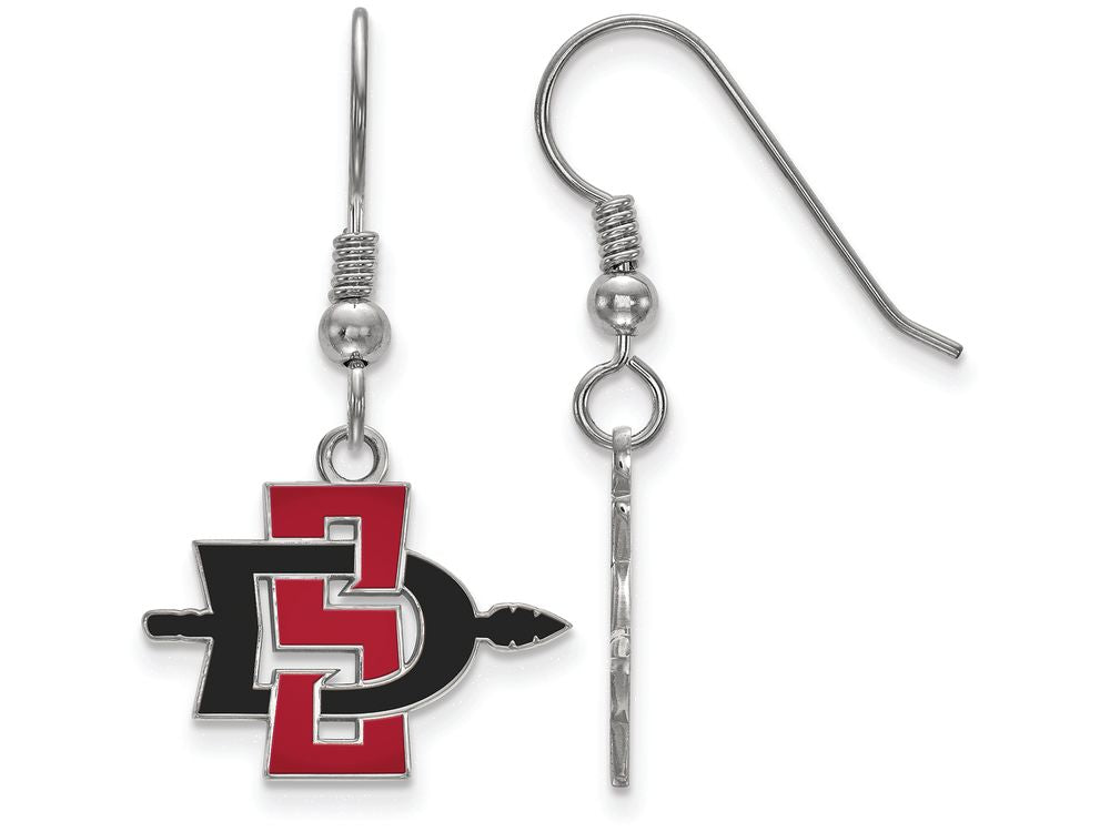LogoArt Sterling Silver San Diego State University Small Dangle Earrings Wire
