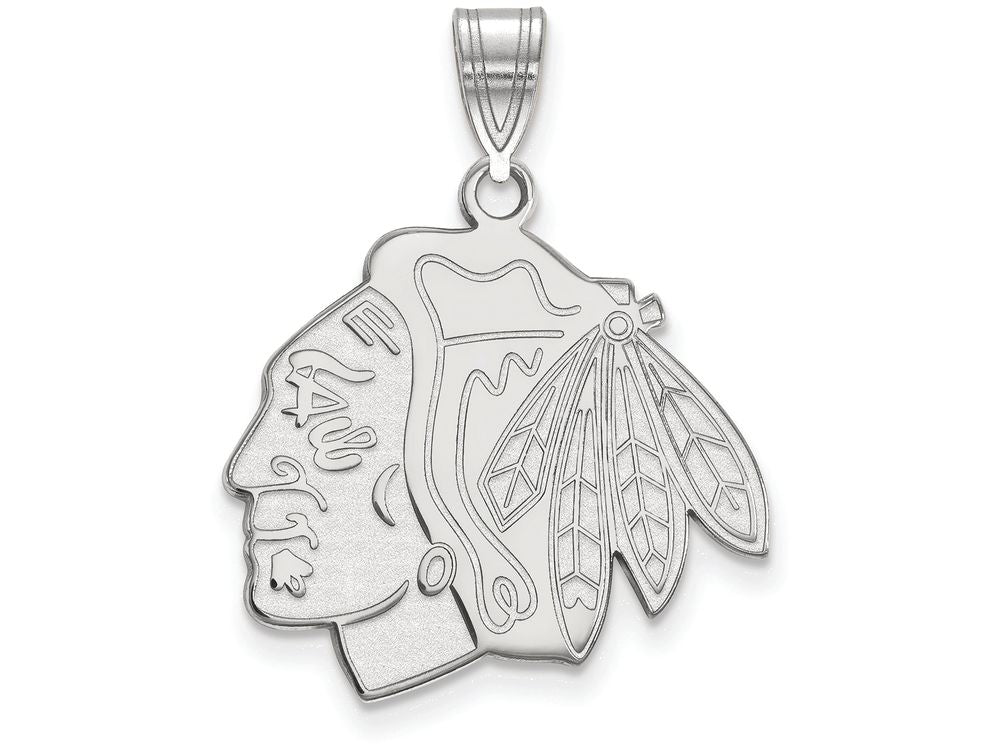 LogoArt Sterling Silver Chicago Blackhawks Large Pendant Necklace