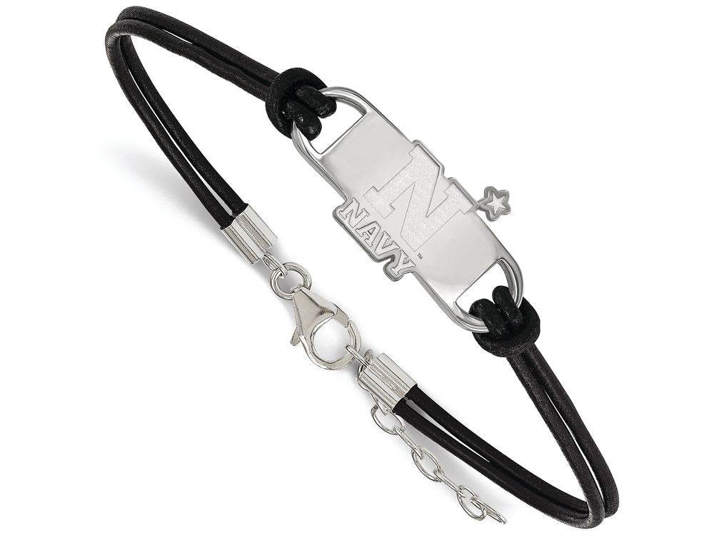 Logoart 925 Sterling Silver Navy Small Center Leather Bracelet
