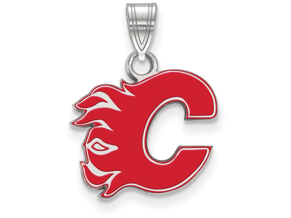 Logoart 925 Sterling Silver Calgary Flames Small Enamel Pendant