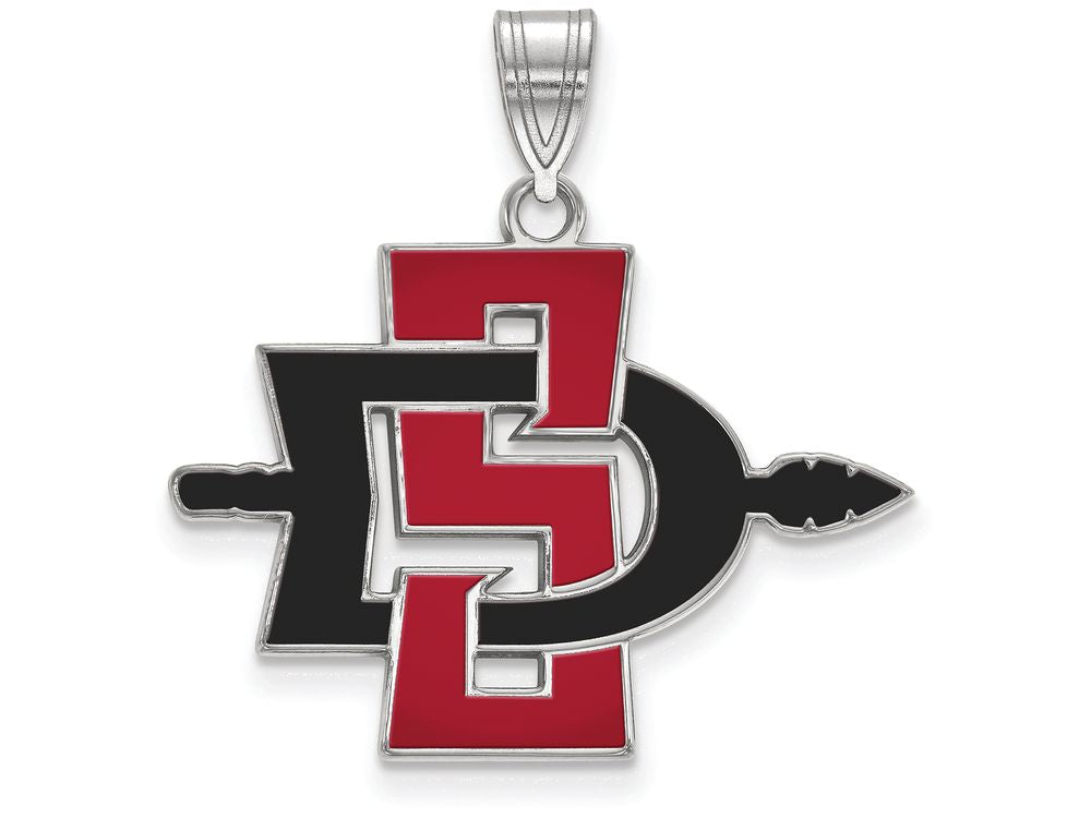 LogoArt Sterling Silver San Diego State University Large Enamel Pendant Necklace