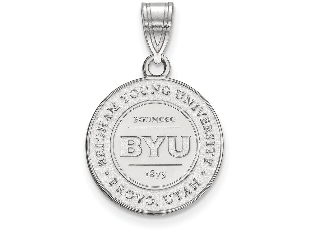 LogoArt Sterling Silver Brigham Young University Medium Crest Pendant Necklace