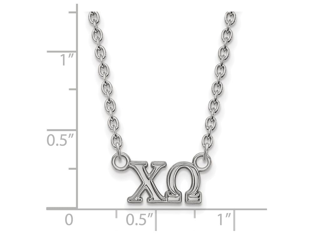 LogoArt Sterling Silver Chi Omega Medium Pendant Necklace With 18 Inch