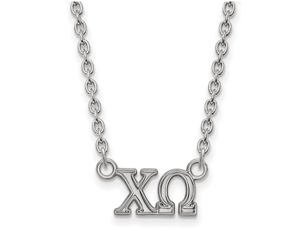 LogoArt Sterling Silver Chi Omega Medium Pendant Necklace With 18 Inch