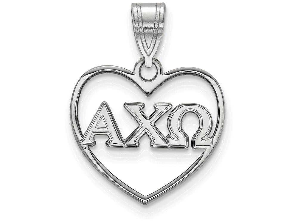 LogoArt Sterling Silver Alpha Chi Omega Heart Pendant Necklace