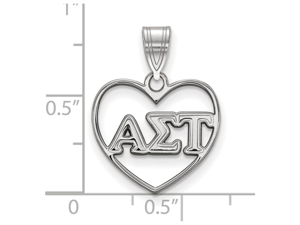 LogoArt Sterling Silver Alpha Sigma Tau Heart Pendant Necklace