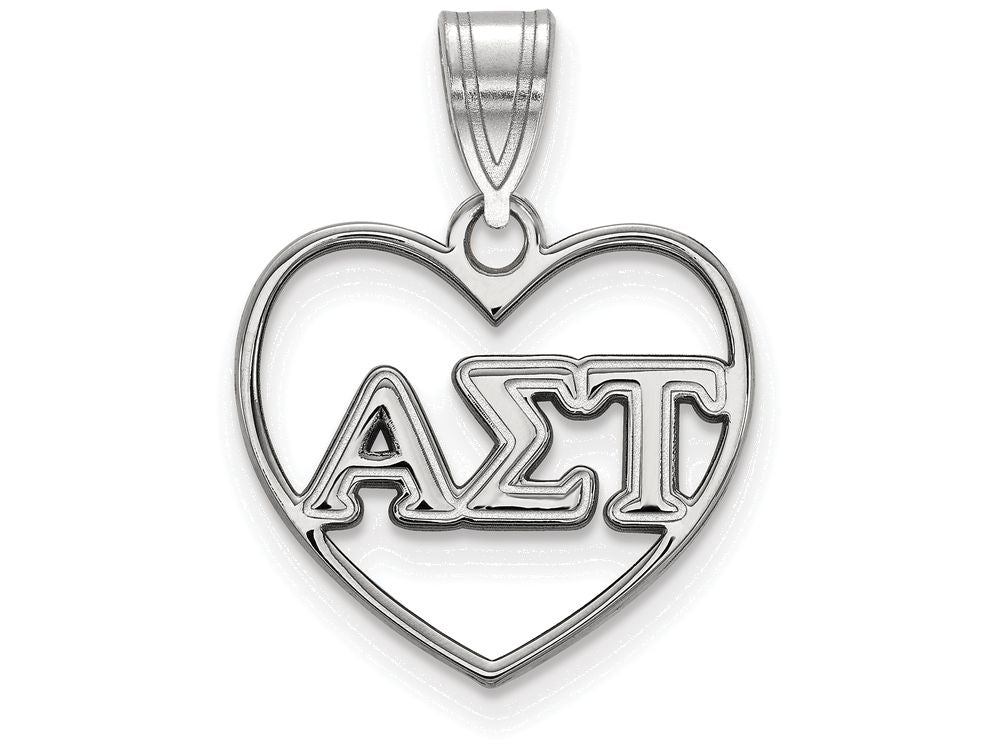 LogoArt Sterling Silver Alpha Sigma Tau Heart Pendant Necklace