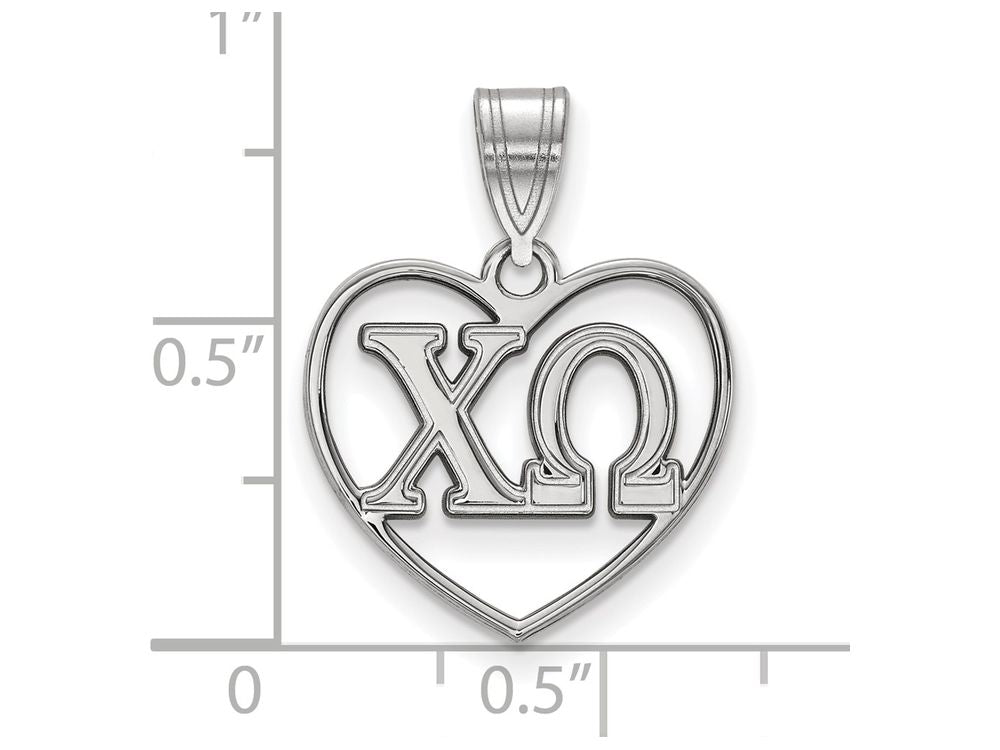 LogoArt Sterling Silver Chi Omega Heart Pendant Necklace
