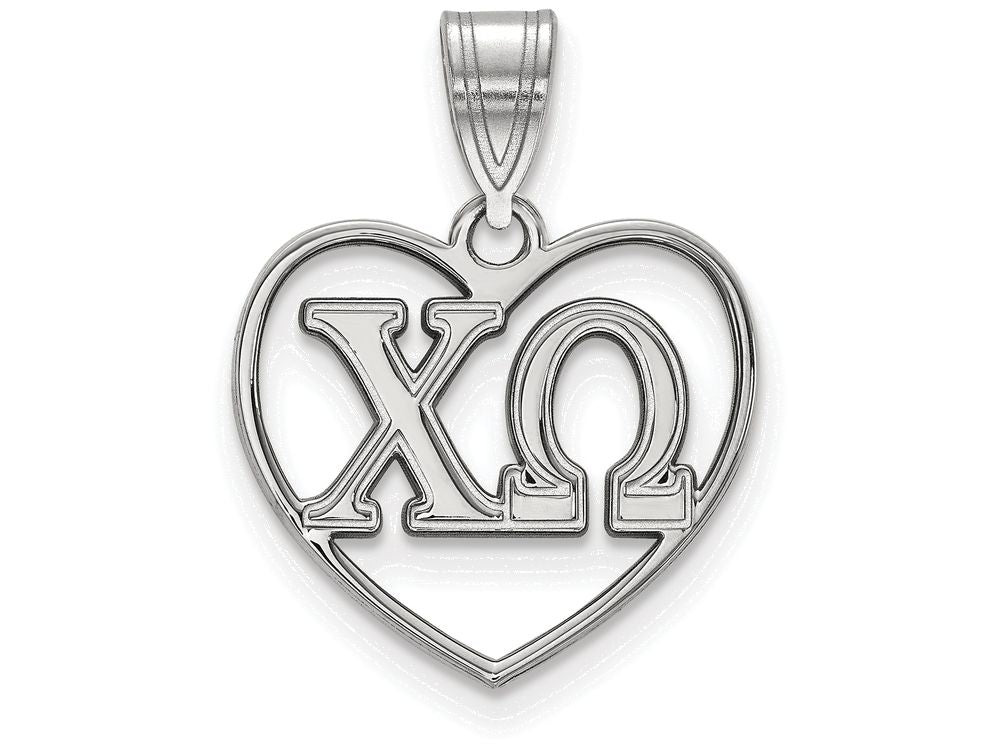 LogoArt Sterling Silver Chi Omega Heart Pendant Necklace