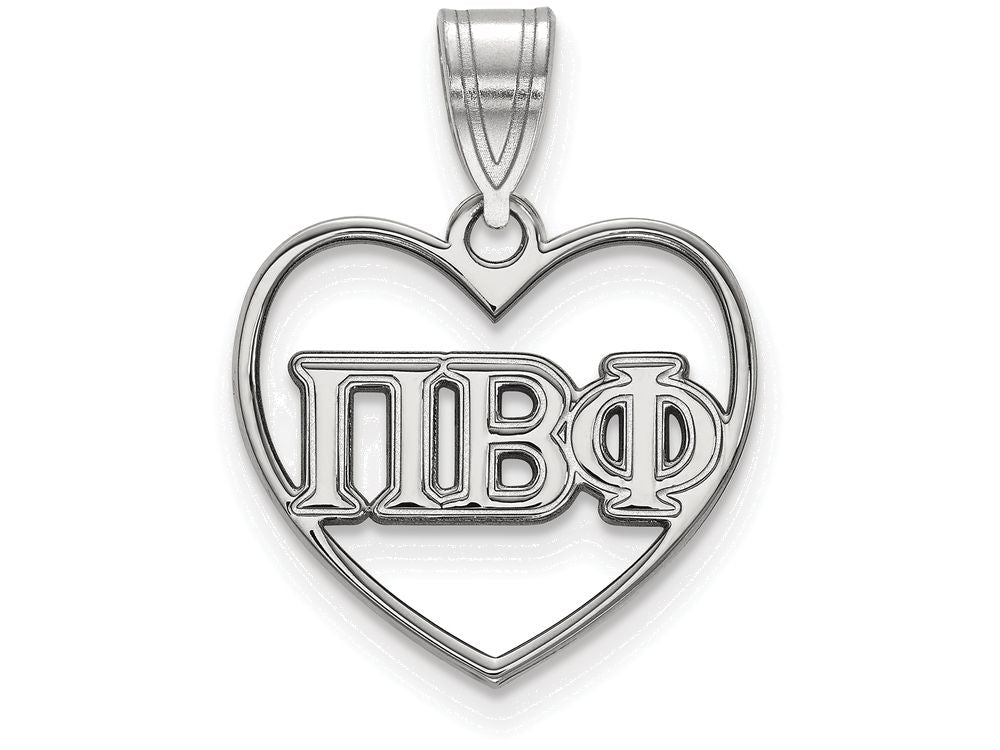 LogoArt Sterling Silver Pi Beta Phi Heart Pendant Necklace