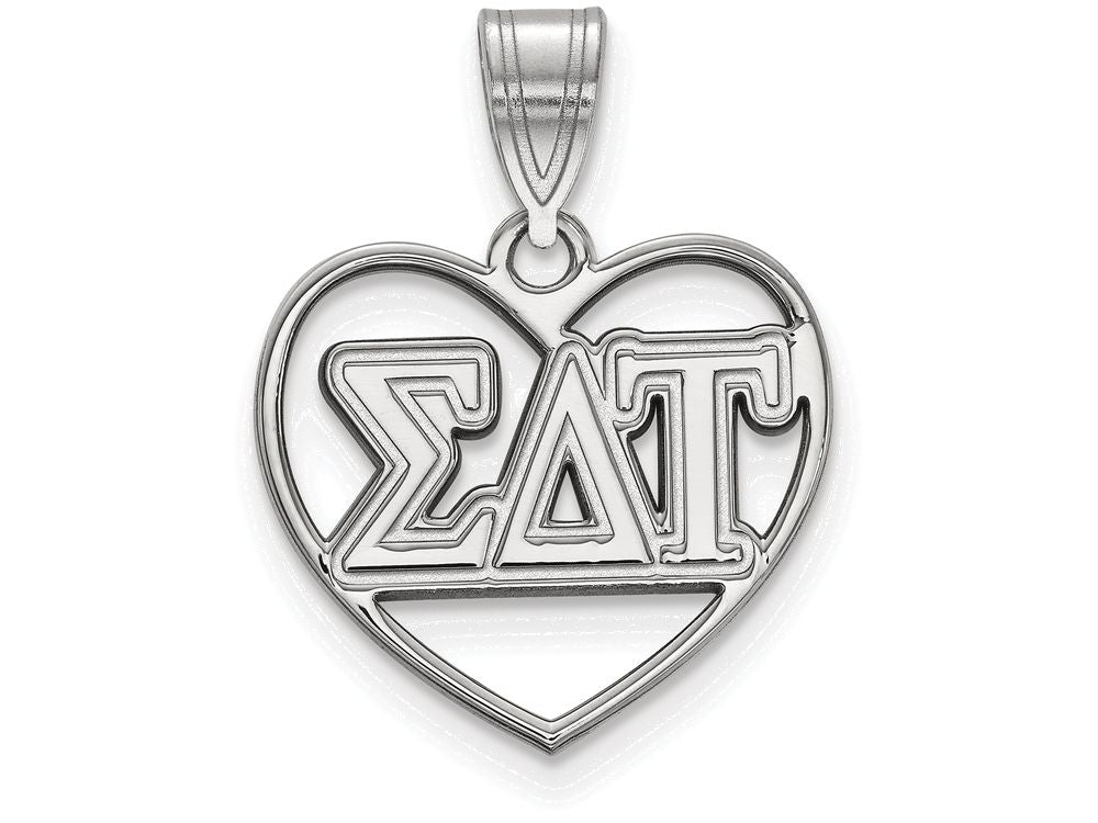 LogoArt Sterling Silver Sigma Delta Tau Heart Pendant Necklace