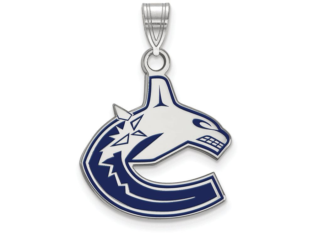 LogoArt Sterling Silver Vancouver Canucks Large Enamel Pendant Necklace