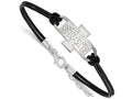 LogoArt Sterling Silver Iowa State University Leather Bracelet Small Center