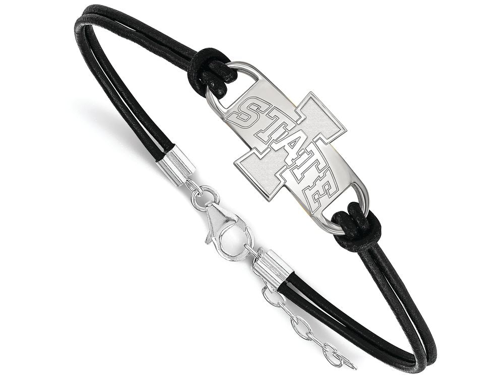 LogoArt Sterling Silver Iowa State University Leather Bracelet Small Center