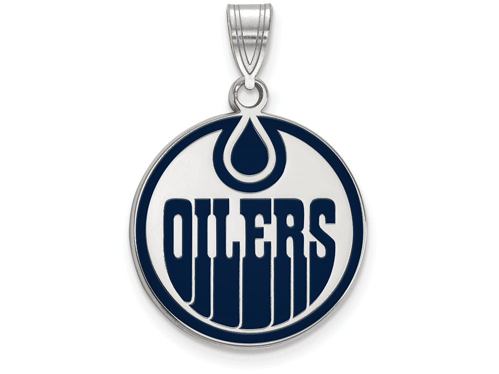 LogoArt Sterling Silver Edmonton Oilers Large Enamel Pendant Necklace