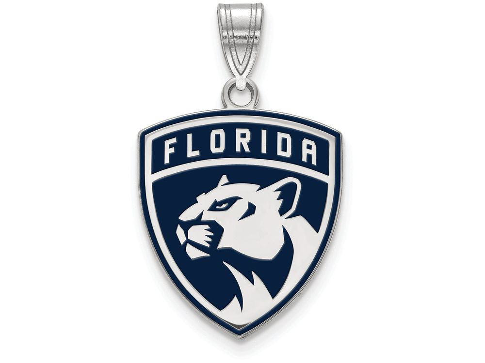 LogoArt Sterling Silver Florida Panthers Large Enamel Pendant Necklace