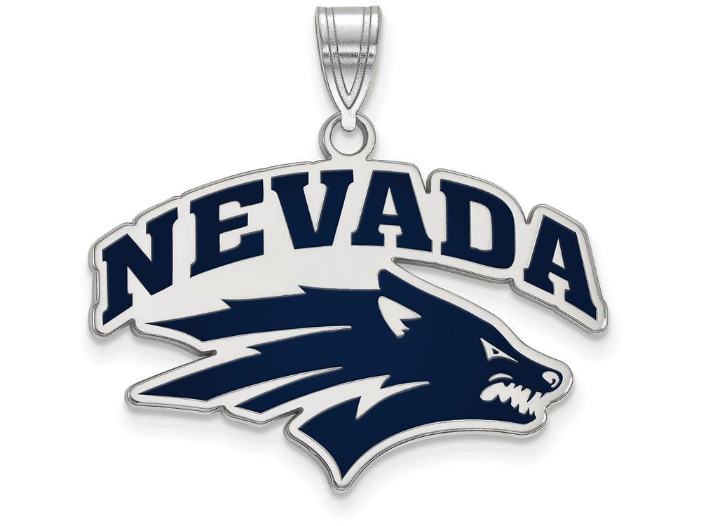 LogoArt Sterling Silver University Of Nevada Large Enamel Pendant Necklace