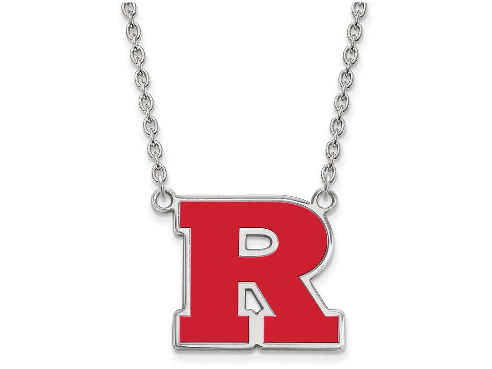 LogoArt Sterling Silver Rutgers Large Enamel Pendant Necklace