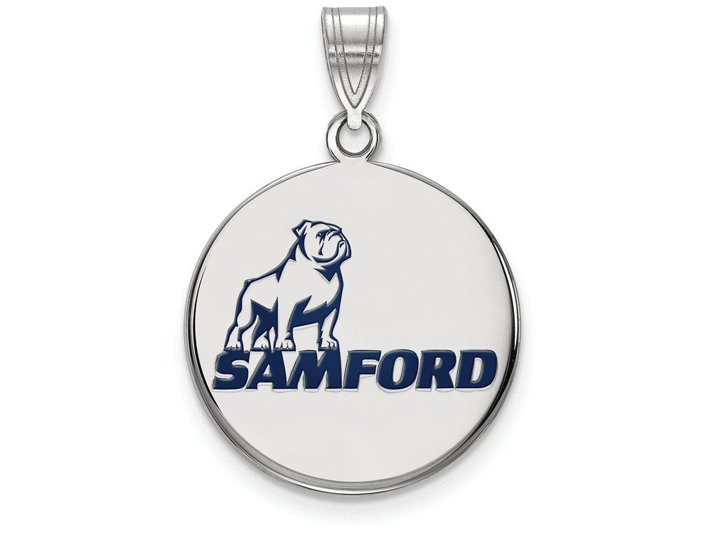 LogoArt Sterling Silver Samford University Large Enamel Pendant Necklace