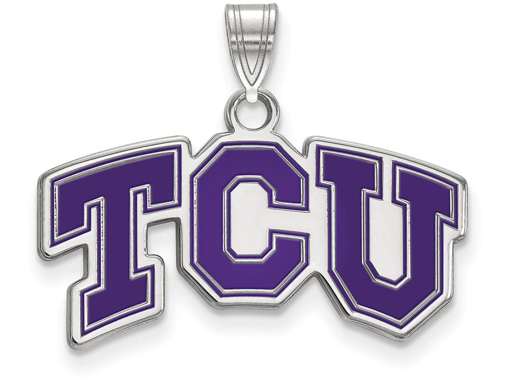 LogoArt Sterling Silver Texas Christian University Small Enamel Pendant Necklace