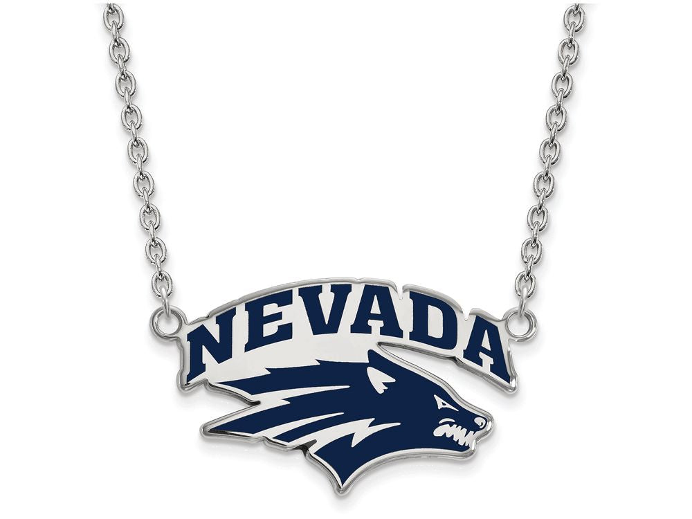 LogoArt Sterling Silver University Of Nevada Large Enamel Pendant Necklace