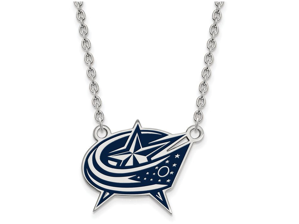 LogoArt Sterling Silver Columbus Blue Jackets Large Enamel Pendant Necklace