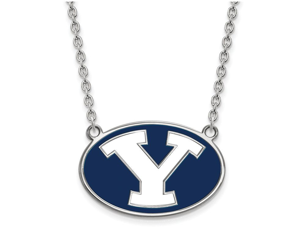 LogoArt Sterling Silver Brigham Young University Enamel Large Pendant Necklace