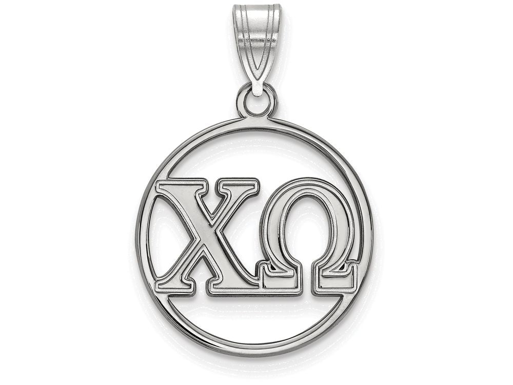LogoArt Sterling Silver Chi Omega Small Circle Pendant Necklace