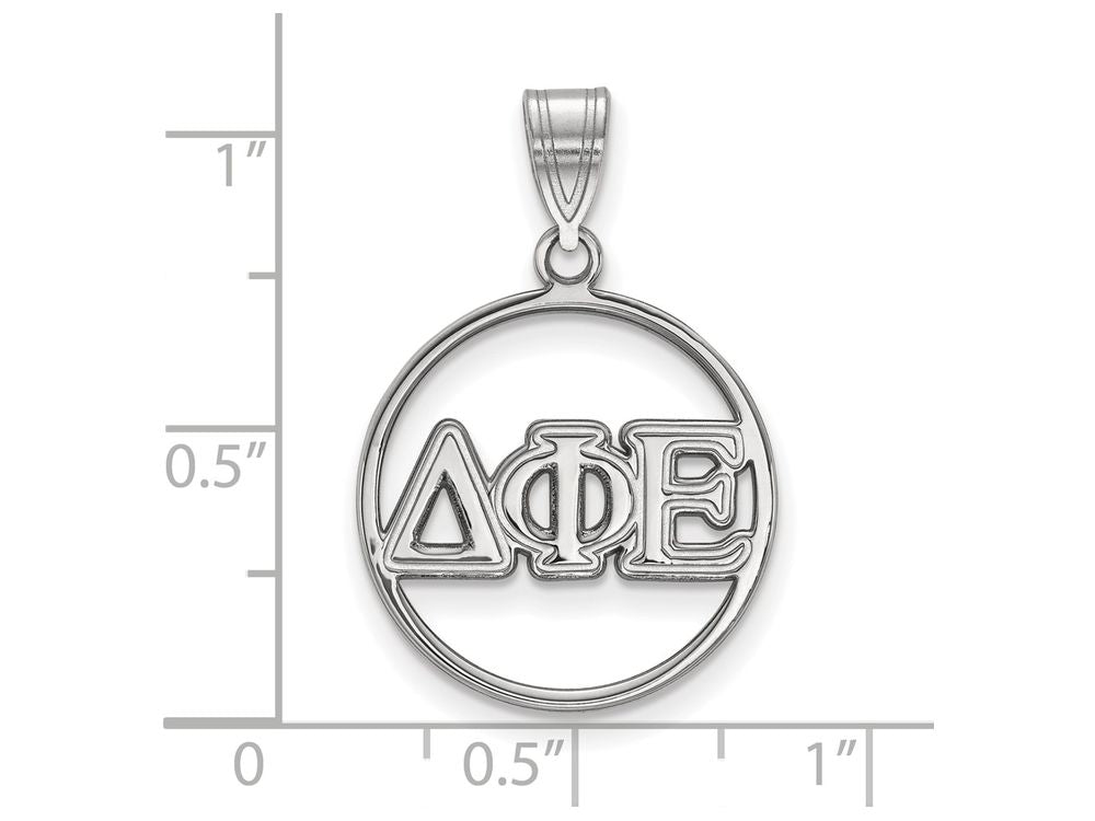 LogoArt Sterling Silver Delta Phi Epsilon Small Circle Pendant Necklace