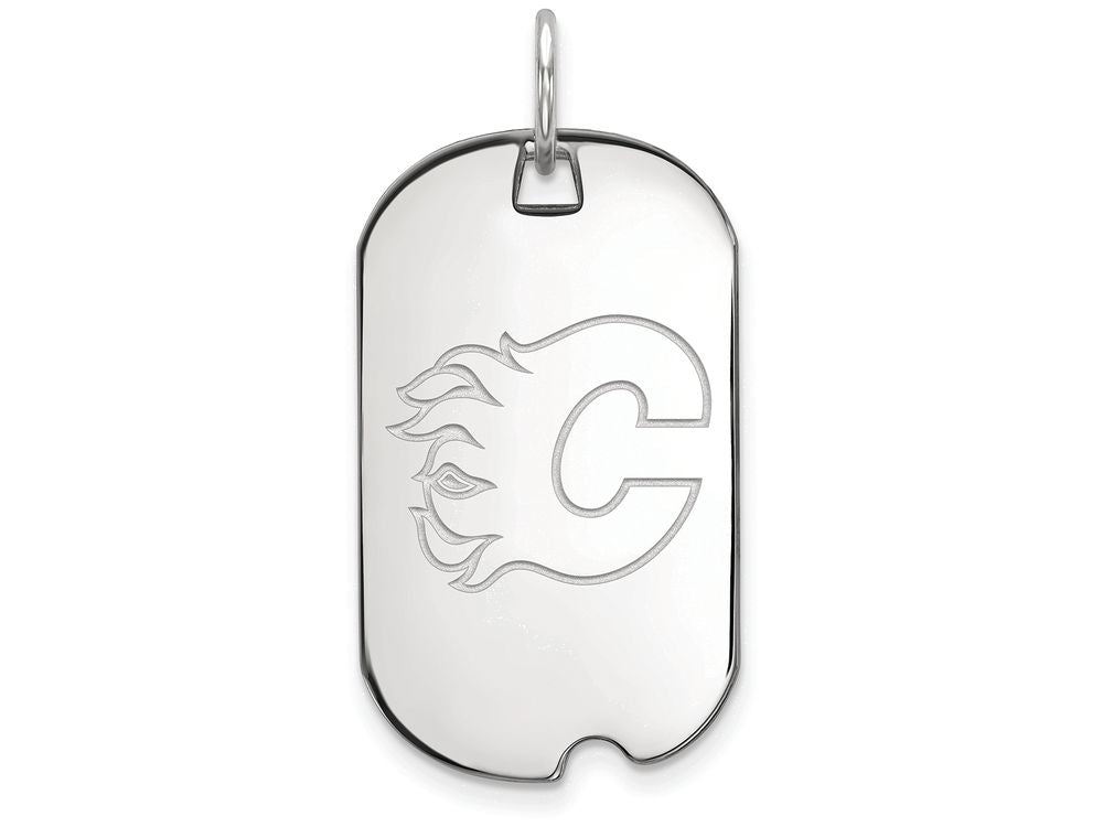 Logoart 925 Sterling Silver Calgary Flames Small Dog Tag Pendant Necklace