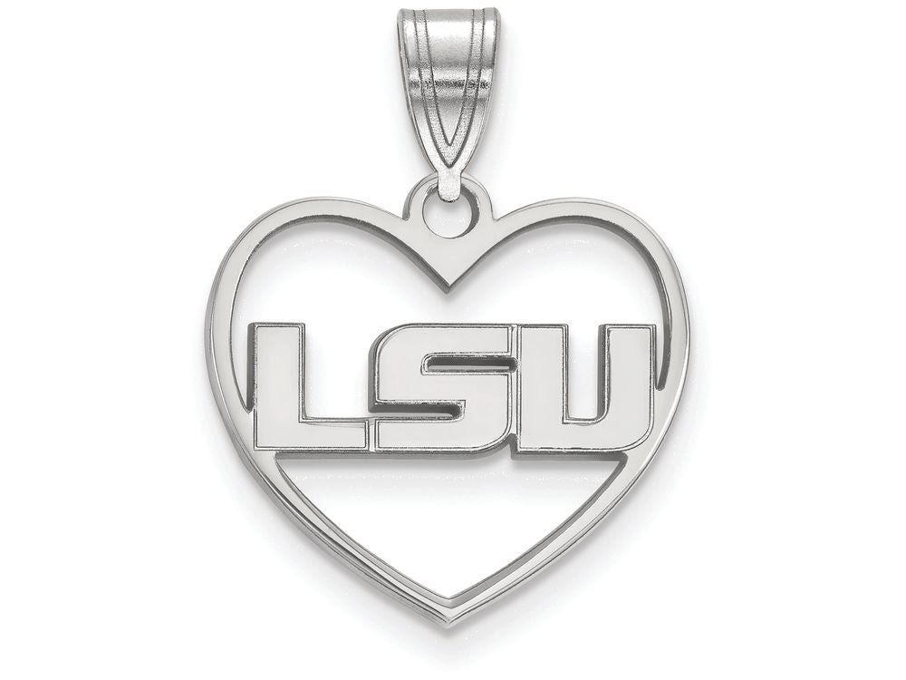 LogoArt Sterling Silver Louisiana State University Pendant Necklace In Heart