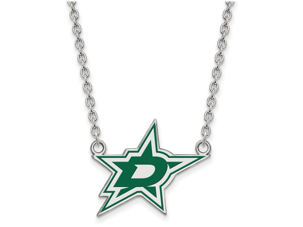 LogoArt Sterling Silver Dallas Stars Large Enamel Pendant Necklace