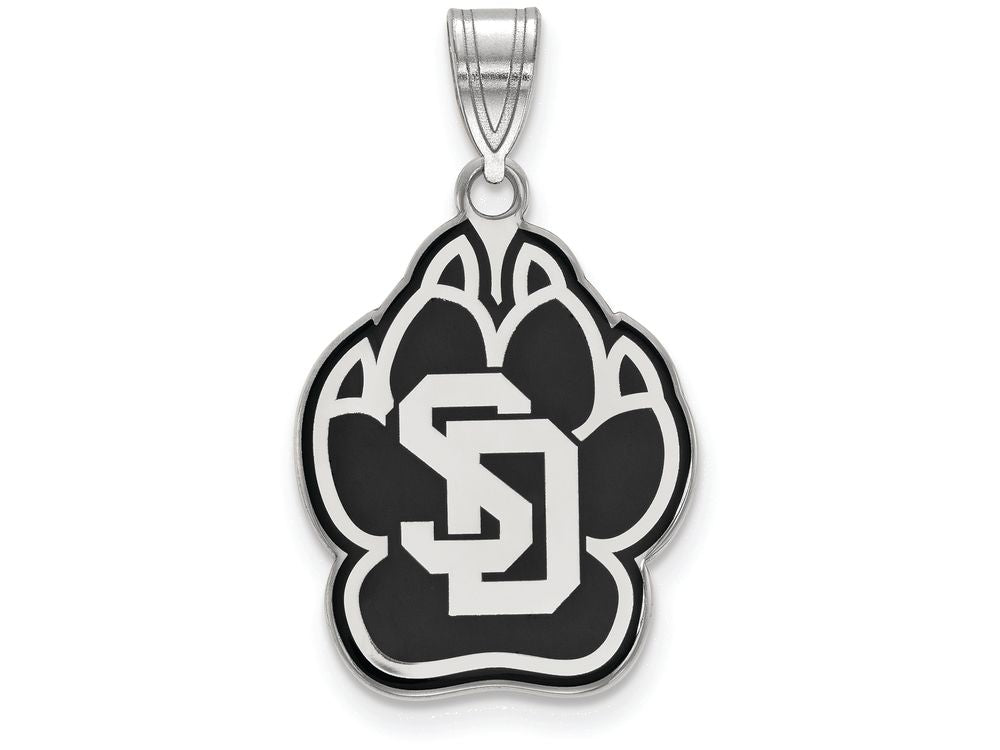 LogoArt Sterling Silver University Of South Dakota Large Enamel Pendant Necklace