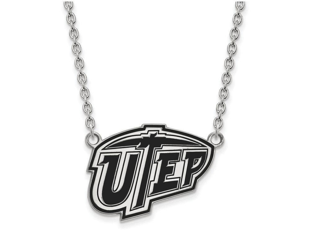 LogoArt Sterling Silver The University Of Texas At El Paso Large Enamel Pendant Necklace