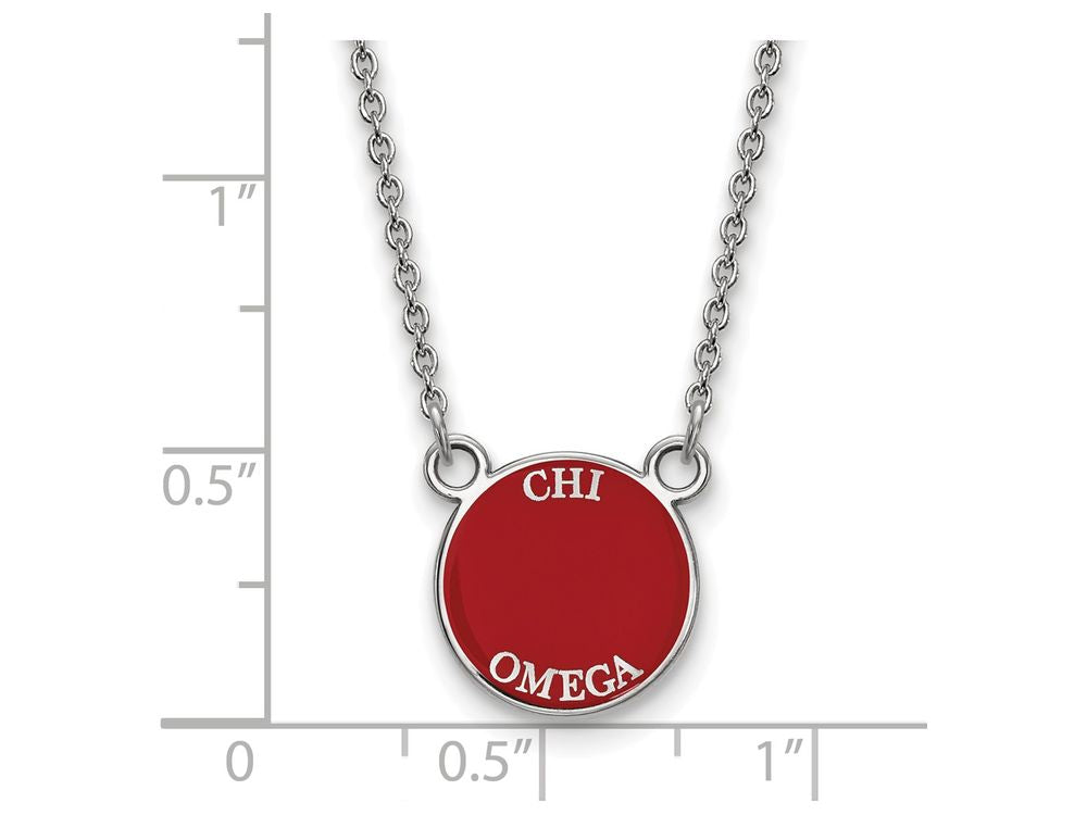 LogoArt Sterling Silver Chi Omega Extra Small Enameled Pendant Necklace With 18 Inch