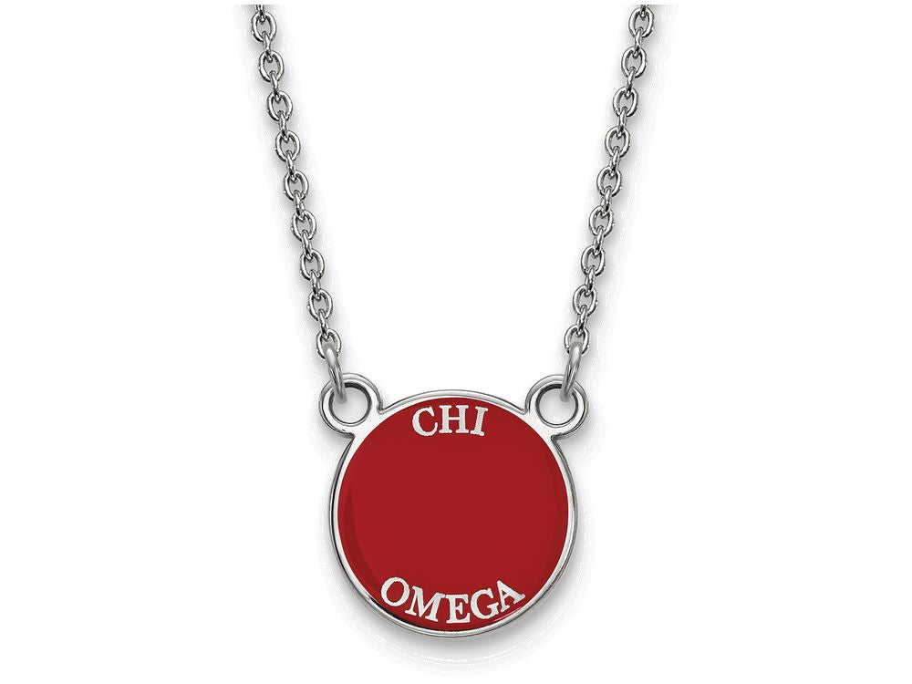 LogoArt Sterling Silver Chi Omega Extra Small Enameled Pendant Necklace With 18 Inch