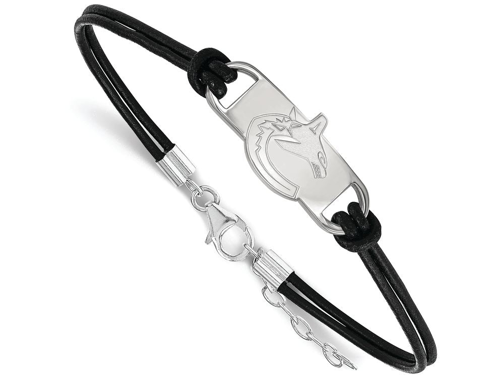 Logoart 925 Sterling Silver Vancouver Canucks Small Center Leather Bracelet