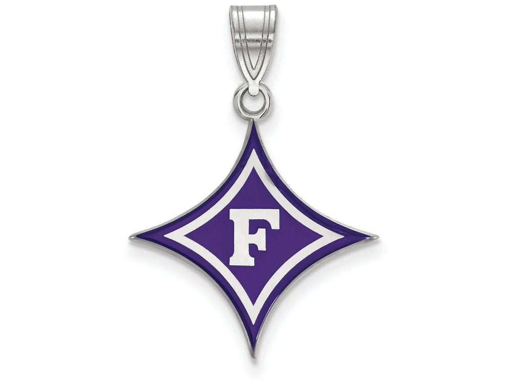 LogoArt Sterling Silver Furman University Large Enamel Pendant Necklace